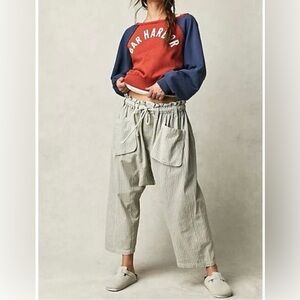 Free People  Oversized Harem Pants Elastic Waist Pockets Boho SZ L NWOT